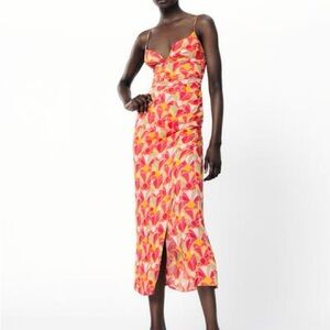 NWT Zara Geometric Print Midi Dress